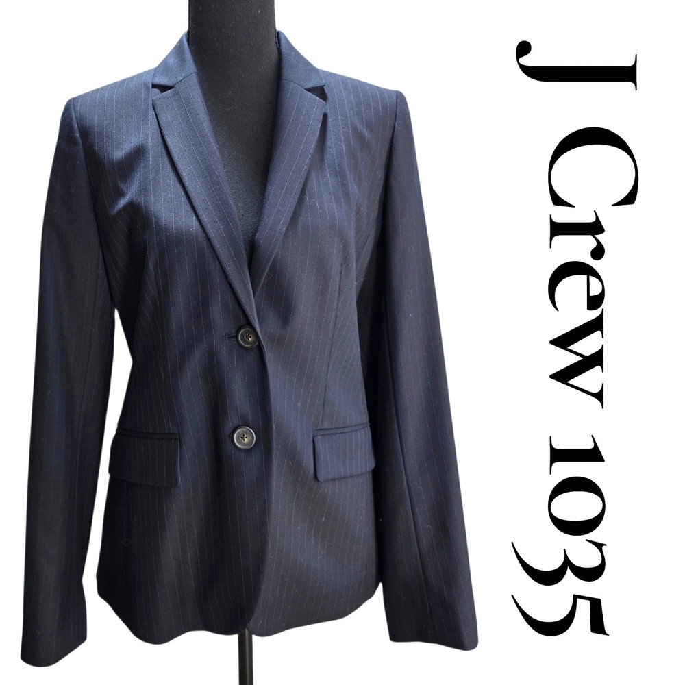 J.Crew 1035 Blazer Womens 4 Navy Blue Wool Pinstripe Super 120s Suit Jacket
